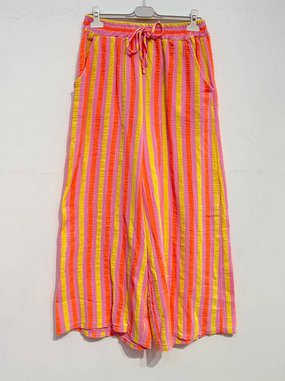 Bedruckte Hose aus Baumwollgaze Musselin STREIFEN MULTI