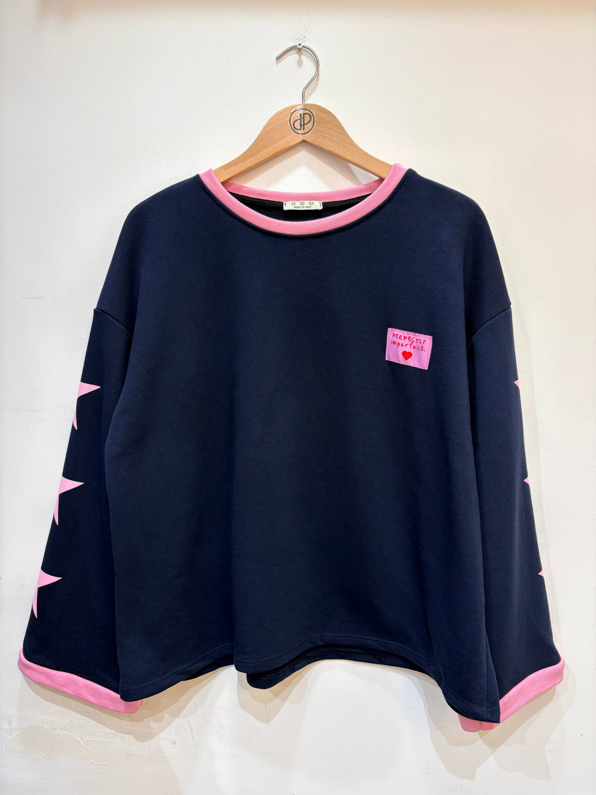 Oversize-Sweatshirt, Rundhalsausschnitt, Sterne, Baumwolle, zweifarbig