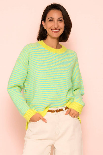 Gestreifter Oversize-Pullover in Farbe – Komfort  GRÜN-GELB