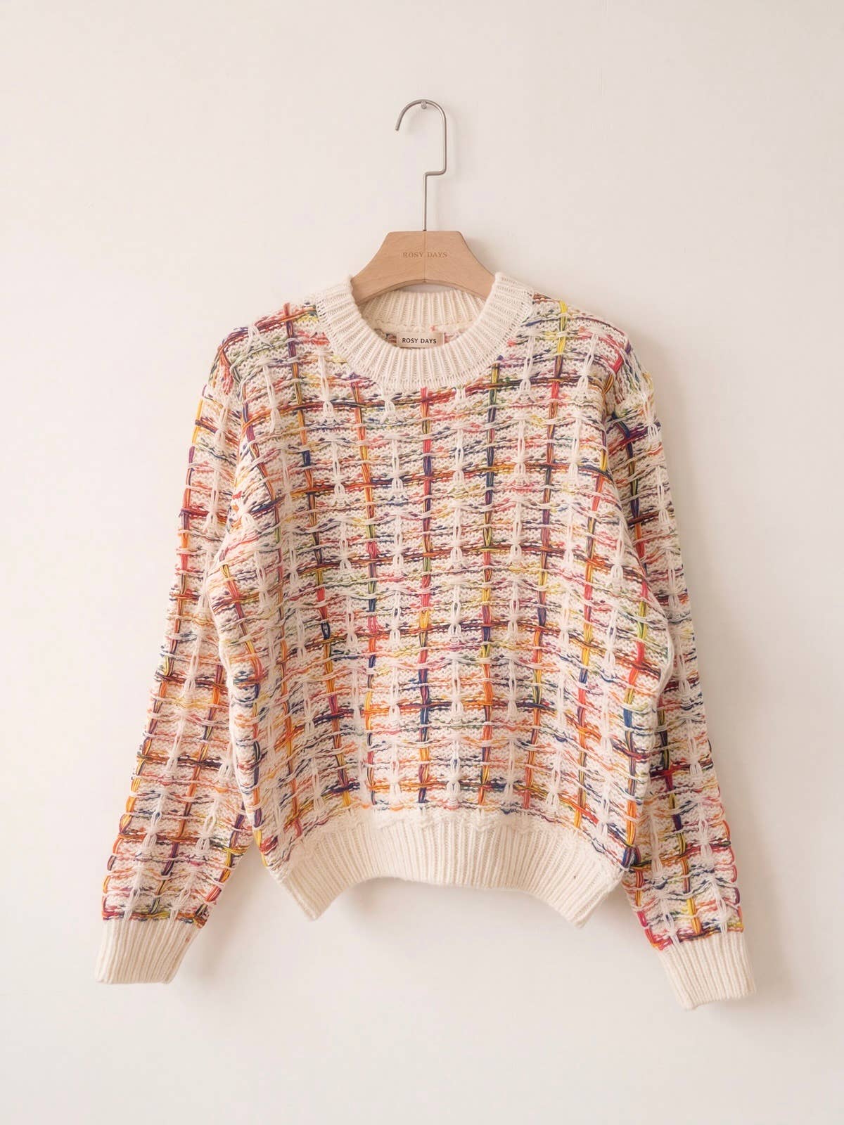 Pullover Entrelac-Strick mit bunten Garnen