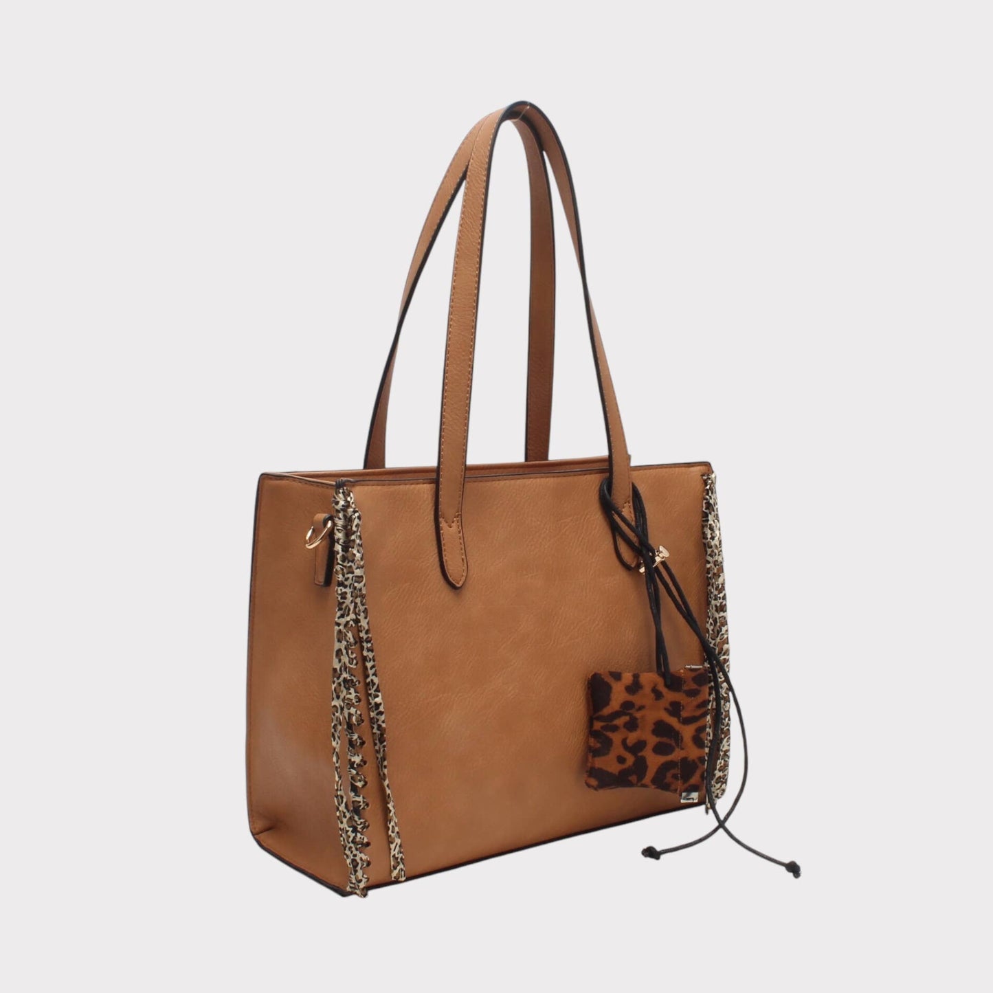 Shopper-Tasche mit Leoparden-Effekt-Schulterriemen und Tasche