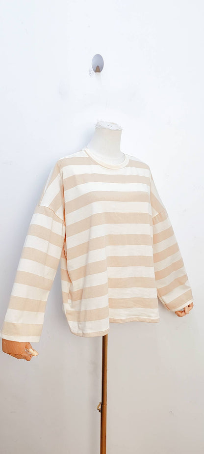 Oversize-gestreiftes Langarm-T-Shirt