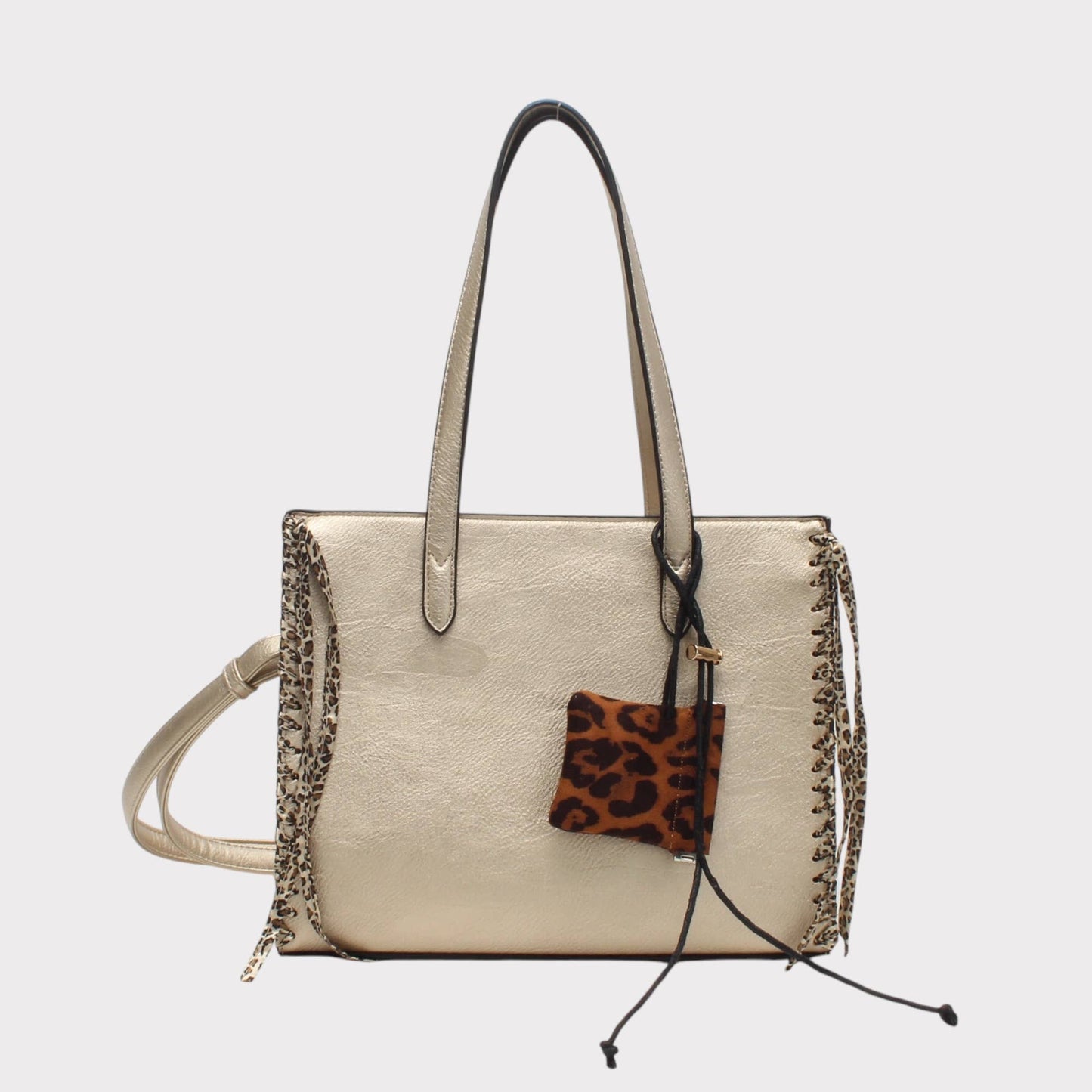 Shopper-Tasche mit Leoparden-Effekt-Schulterriemen und Tasche