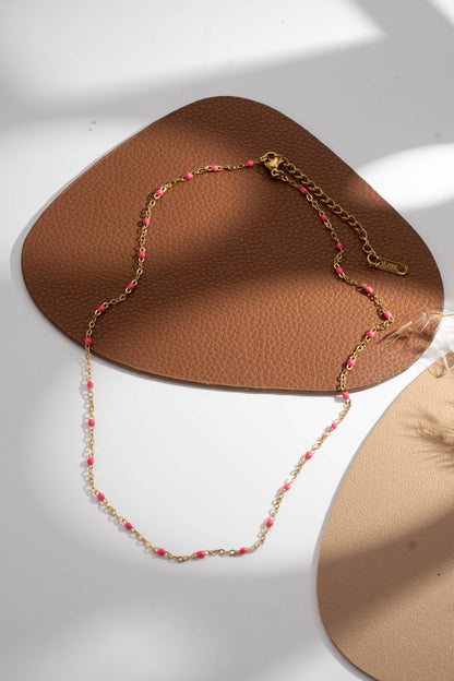 Halskette goldene Kette feine bunte Perlen zart elegant