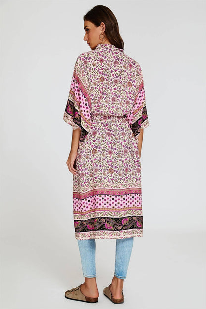 Entspannter Baumwoll-Kimono in Rosa