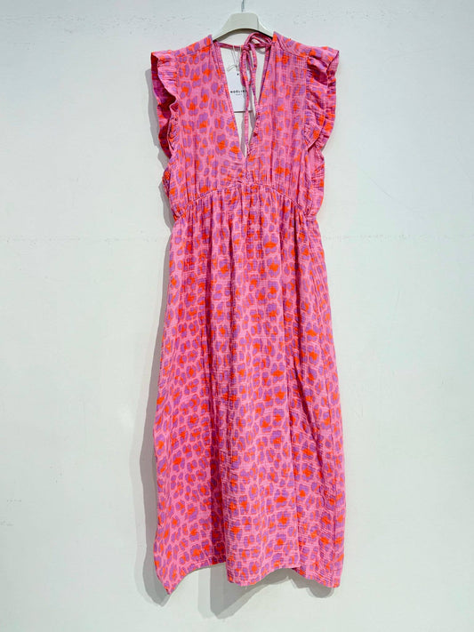 Langes Kleid aus Baumwollgaze Musselin LEOPARD