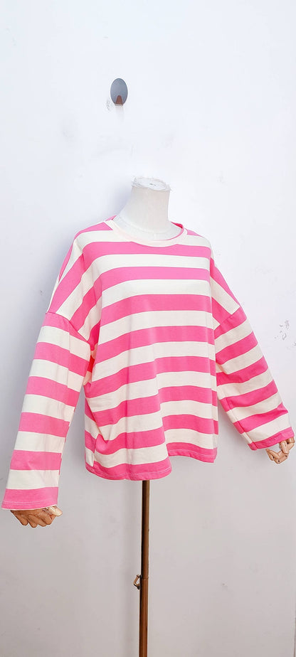 Oversize-gestreiftes Langarm-T-Shirt