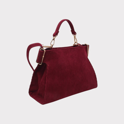 Schultertasche mit Griff, Reißverschluss und gerippter Optik