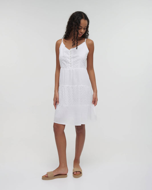 Ärmelloses Kleid mit Knöpfen in Weiß Einheitsgröße