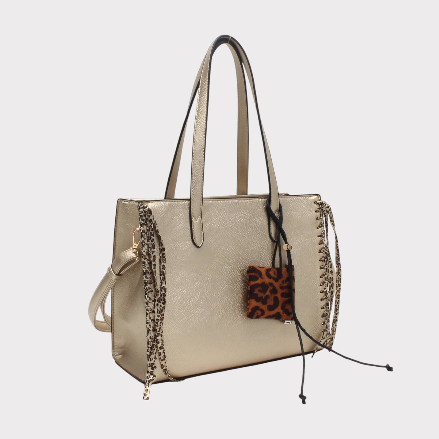 Shopper-Tasche mit Leoparden-Effekt-Schulterriemen und Tasche