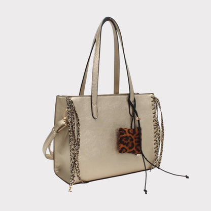 Shopper-Tasche mit Leoparden-Effekt-Schulterriemen und Tasche