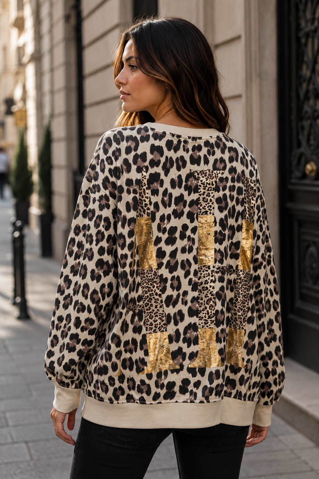 Damen Oversize-Sweatshirt mit Rundhalsausschnitt und gerippten Bündchen