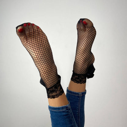 Candice Netz- und Spitzen-Kurzsocken mit Schleife