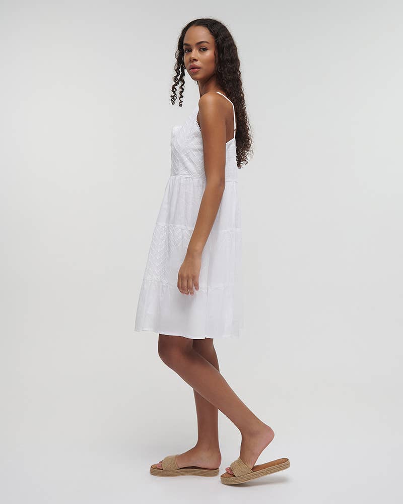 Ärmelloses Kleid mit Knöpfen in Weiß Einheitsgröße